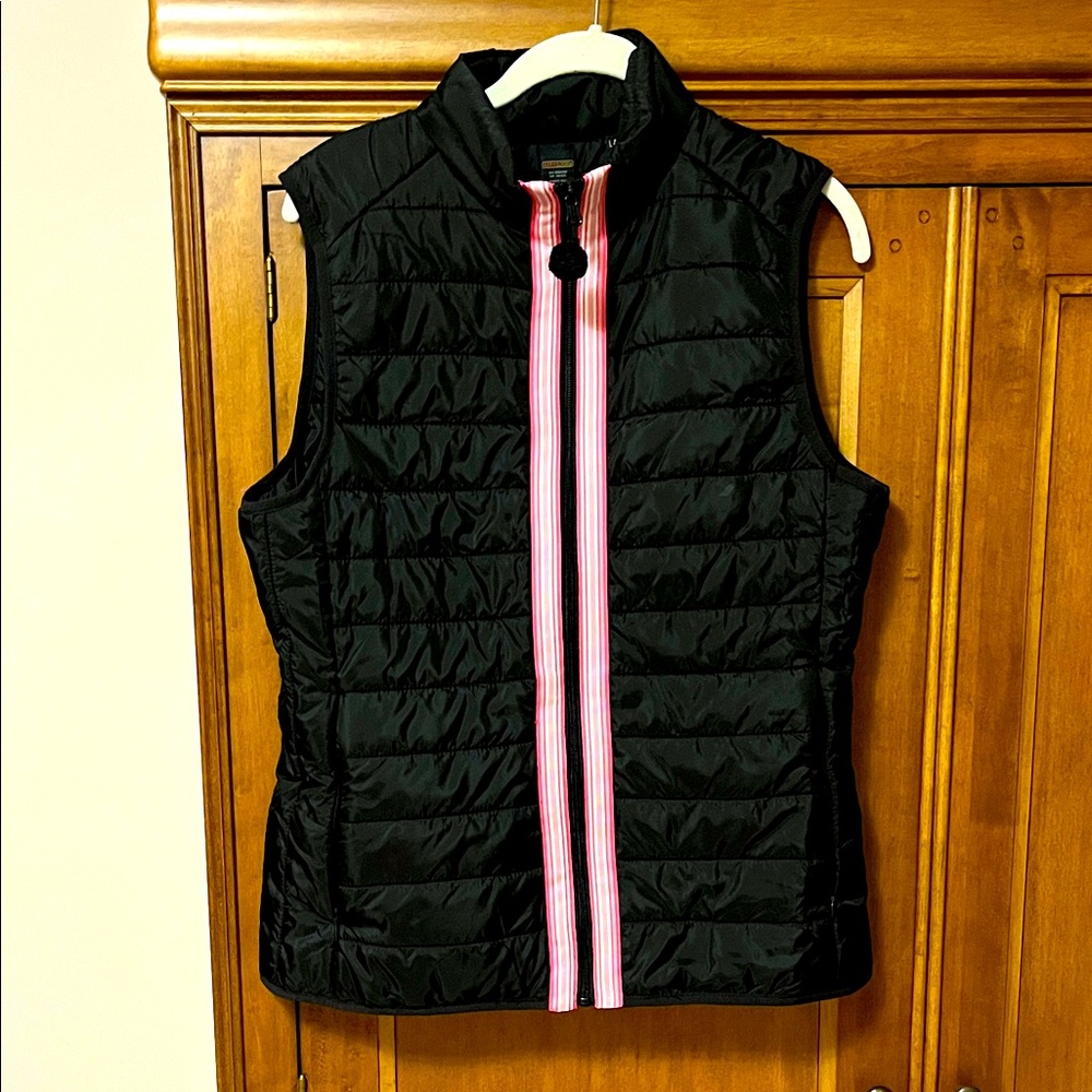 Pearly Vine Ribbon puffer  Quilted Vest with Pink Accents